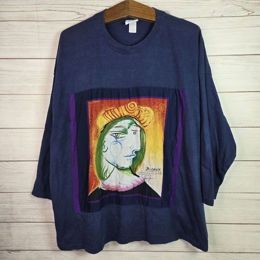 Pablo Picasso Femme Au Beret Yea Gee Vintage 90s Artwork L/S Shirt Plus Size